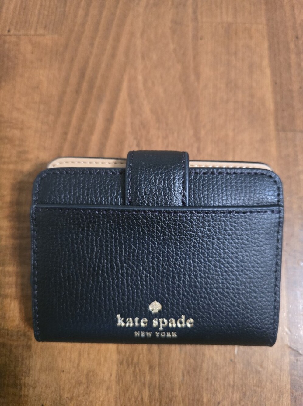 kate spade black and Tan leather card wallet with gold logo